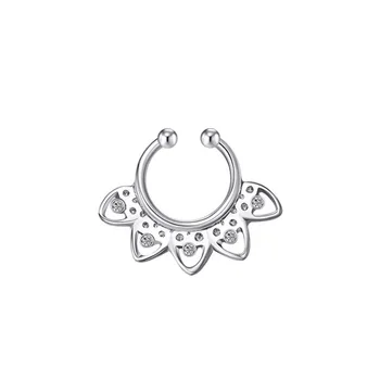 1PC Nové 16G Crystal Zirkón Hoop Nos Krúžky Klip Drobné Geometrie Kvet Otvoriť Septum Krúžok Helix Chrupavky Falošný Piercing Body Šperky