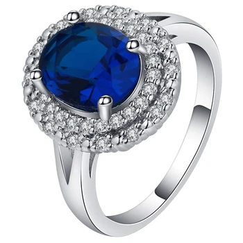 UFOORO Luxusné modrá žena krúžok veľké oválne crystal lesklé zirkón pripraviť tredny kvet kapela klasické svadobné šperky veľkoobchod