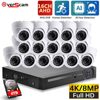 4K H. 265 16CH AHD DVR kamerový Systém IR-CUT Krytý Vonkajší Nepremokavé 8MP CCTV Kamery P2P Bezpečnostný Dohľad Nastaviť