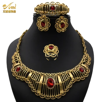 Africké Šperky Sady Pre Ženy Dubaj Pozlátené Náušnice, Náramok, Náhrdelník Krúžky Nastaviť Etiópskej Šperky Luxusné Svadobné Party Darček