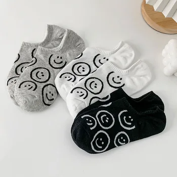 Ponožky pre loď dievčatá na jar a v lete, tenké neviditeľné ponožky, roztomilý smejúcich sa tvárí, čierna, biela, šedá a jednoduché pánske ponožky