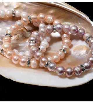 Prírodné sladkovodné skutočnou perlou náramok okrúhly loptu úsek náramok dámske šperky