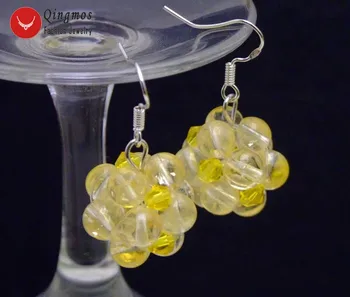Qingmos Prírodný Krištáľ Náušnice pre Ženy s 4 mm Yellow Crystal Handwork Tkanie Kolo Visieť Loptu Náušnice Módne Šperky 483