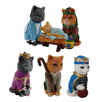 6 Ks/set Narodenia Royal Cats Vianočné Dekorácie Živice Remesiel Zvierat Mačka betlehemom Ornament Kolekcie Home Decor