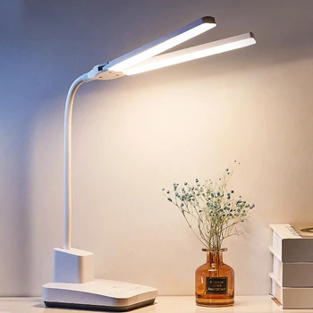 LED stolná lampa dvojité hlavu 52 nabíjanie pomocou pripojenia USB plynulou stmievanie ochrana očí čítania knihy svetlá troch farieb prepínač tabuľky svetlo