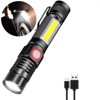 Xml - Nabíjateľná LED Baterka Super Svetlé Magnetické Vrecku Svetlo S Klip protišmykových Nepremokavé Zoomovateľnom Lampa Pre Kempovanie