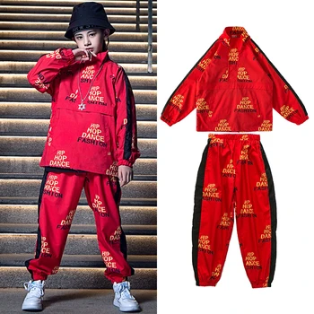 Čínsky Štýl, Červená Mikina Oblečenie Deti Hip Hop Oblečenie Jazz Tanečné Kostýmy Dievčatá Chlapci Moderné Výkon Oblečenie SL4566