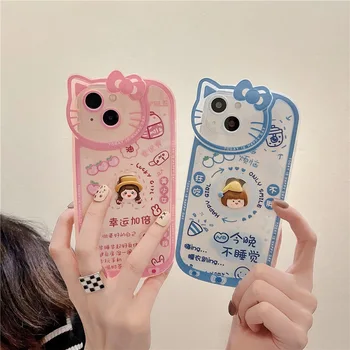 Sanrio Roztomilý Kreslený Hello Kitty Kreatívny Objektív Dievča Telefón púzdra Pre iPhone 13 12 11 Pro Max XR XS MAX X Anti-drop Mäkké Pokrytie