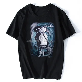 Trend Coraline T Shirt Tim Burton Neil Gaiman Nočná Mora Pred Vianocami Goth Tmavé Muži T-Shirts Letné Štýl Móda Swag Tees