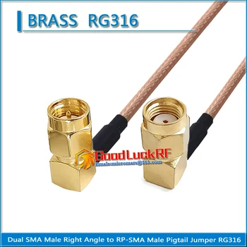 Dual SMA Male Pravom Uhle 90 Stupňov k RP-SMA RPSMA RP SMA Male Pravý Uhol Pigtail Jumper RG316 predĺžiť Kábel nízke straty