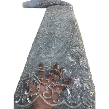 Luxusné Postupnosť Čipky Tkaniny Nigéria Oka Čipky, Výšivky Afriky Čipky Textílie S Flitrami 3D Korálkové Materiál Na Svadbu