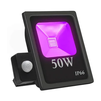 PIR Snímač Pohybu UV LED Svetlá Čierna 10W 20W 30W 50W UV Flood Light s NAMI Plug Nepremokavé Svietiť v Tme Strana Dodávky
