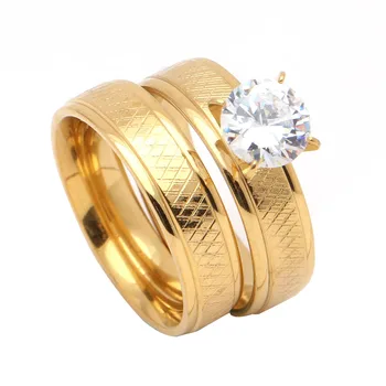 2017 dizajn z nehrdzavejúcej ocele zlatá farba prsteň súpravy ženy zapojenie výročie snubné prstene na sklade doprava zadarmo