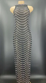 Vidieť cez sexi speváčka fáze show kostým DLHO Iskrivý večerné šaty 2022 nové módne