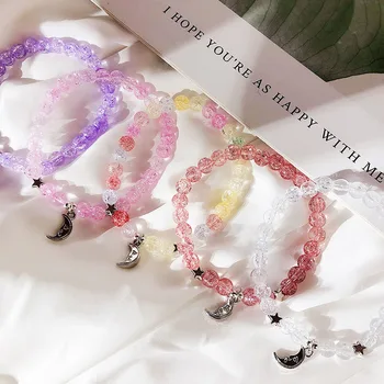 Kórejská verzia prasknutie Skla krištáľový náramok čerstvé sladké mesiac, hviezdy, mesiac priateľ loď náramky prívesok šperky pre ženy