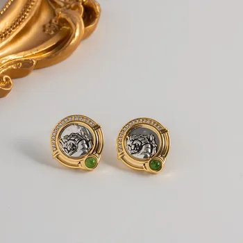 VIntage embossment lev mince stud náušnice pre ženy grécky stud náušnice, handmade šperky, nové šperky pre 2023