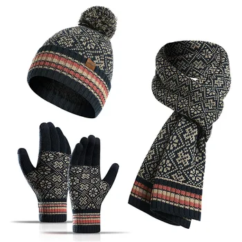 Zimné nové 2021 pletený šál žien darček teplé módne vlny klobúk studenej dôkaz šál rukavice univerzálne ponožky troch kusov