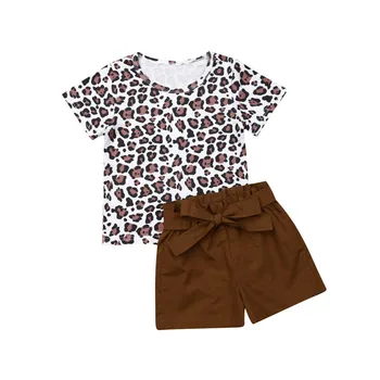 2019 Nové Batoľa Detský Baby Girl Šaty Leopard Tlač Nastavte T-shirt Topy a Prehrabať Obväz Šortky Letné Bavlnené Oblečenie, 6M-4Y