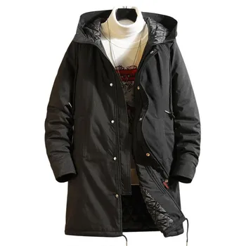 Horúce pánske dlhé teplá bunda pánska móda kapucňou zimný odev bunda M-6XL Bavlnená bunda Voľné kabát