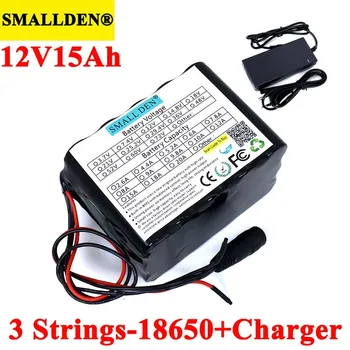 SMALLDEN 12V 15ah 18650 lítiová Nabíjateľná batéria 11.1 V 15000mAh s bms Pre prietrž lampa,zosilňovače,monitorovanie+12,6 V Nabíjačke
