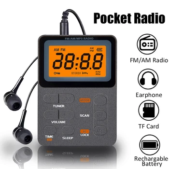 Vrecko AM/FM Rádio Prenosné LCD Displej Rádio Prijímač, Mini MP3 Prehrávač s Slúchadlo Univerzálny Walkman Podpora TF Kariet Hrať