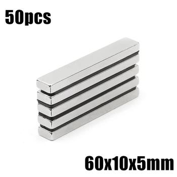 50pcs 60x10x5mm Super Silné Silné Vzácnych Zemín Blok NdFeB Magnetmi Neodýmu N35 Magnet 60*10*5mm