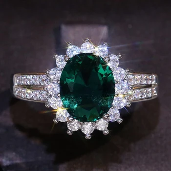 Luxusné Doplnky Štýl Big Green Stone Zirkón Krúžok pre Ženy Klasické Osobnosti Zirkón Zásnubné Prstene, Svadobné Lesklé Šperky Krúžok
