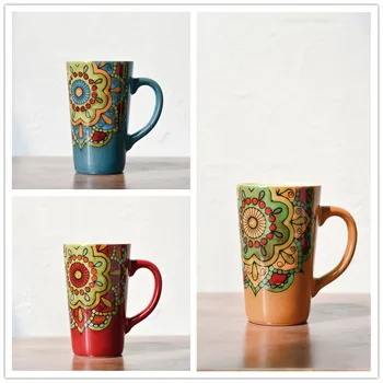 Európsky štýl vysoko kvalitné keramické hrnčeky kávy pohár retro ručne maľované Hrnčeky glazúra
