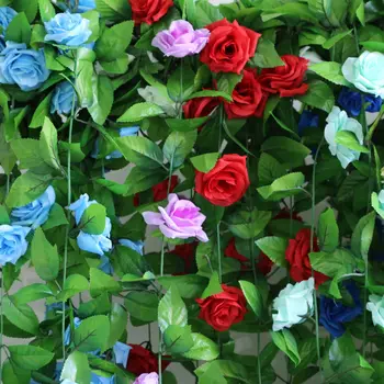 2.45 M/veľa Hodváb Ruže Ivy Viniča s Zelené Listy Pre Domáce Svadobné Dekorácie, Závesné Garland Umelé Kvety 9pcs freeshipping