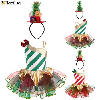 Deti, Dievčatá, Candy Cane Vianočný Tanec Balet Tutu Šaty Prúžok Obrázok Korčuľovanie Šaty Santa Claus Kostým s Xmas Tree Klobúk