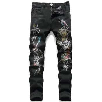 Originálny dizajn jeans mens nohavice nohavice nové vetement homme Americký digitálna tlač malé rovno micro-elastické trend