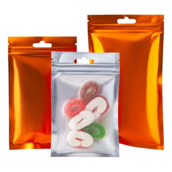 100ks/Veľa Orange Hliníkovej Fólie Transparentné Zip Lock Taška Food Občerstvenie Sušené Ovocie Prášok Denné Potreby Dekorácie Zavesiť Diera