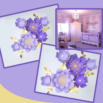 Ručné Purple Rose DIY Papiera, Kvety Zlaté Lístie Nastaviť Pre Škôlky Stenu Deco Chlapci Detská Izba Sprcha Pozadie Video Tutoriály