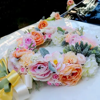 NOVÉ Umelého hodvábu Ruže, Pivónia Stuhou luku Svadobné auto kvet nastaviť svadobné dekorácie dodávky DiY Veniec kvetov
