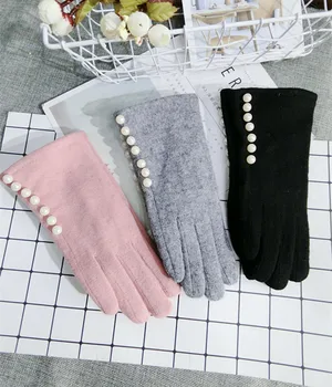Nový kórejský dotykový displej rukavice vlna teplé pletené ženy jar zimné rukavice ružová čierna šedá cashmere prstové