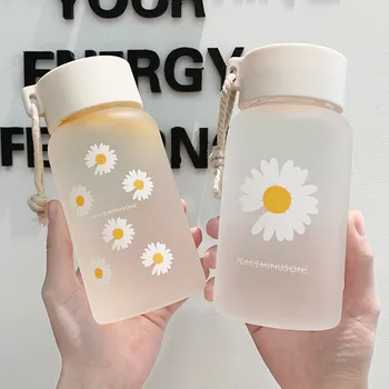 500 ml Plastových Fliaš Vody Daisy Priehľadná Fľaša BPA Free Outdoorové Športy Vodné Pohár Vody Hrnček Študent Prenosné Hrnček s Lanom